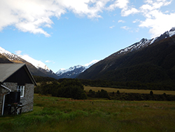 Aspiring Hut with Aspiring and Shipowner Ridge in the distance